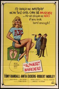 5h031 ALPHABET MURDERS 1sh '66 Tony Randall, it's no mystery why sexy Anita Ekberg is murder!