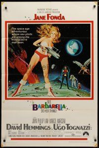 5h070 BARBARELLA 1sh '68 sexiest sci-fi art of Jane Fonda by Robert McGinnis, Roger Vadim