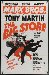 5h098 BIG STORE 1sh R62 Hirschfeld art of the three Marx Brothers, Groucho, Harpo & Chico!
