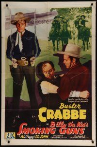 5h103 BILLY THE KID'S SMOKING GUNS 1sh '42 Buster Crabbe in fancy western duds w/smoking pistols!