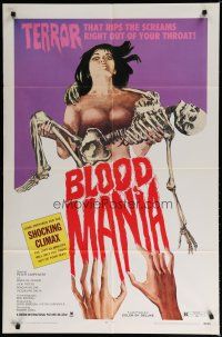 5h114 BLOOD MANIA 1sh '70 really wild horror artwork, it rips the screams out of your throat!