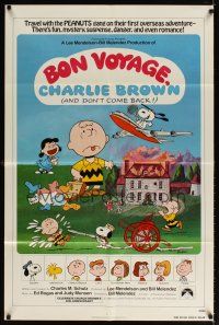 5h124 BON VOYAGE CHARLIE BROWN 1sh '80 baseball art of Snoopy & the Peanuts by Charles M. Schulz!