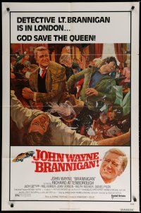 5h128 BRANNIGAN 1sh '75 Douglas Hickox, great McGinnis art of fighting John Wayne in England!
