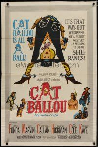 5h165 CAT BALLOU int'l 1sh '65 classic sexy cowgirl Jane Fonda, Lee Marvin, great artwork!
