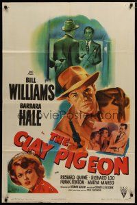 5h189 CLAY PIGEON style A 1sh '49 Barbara Hale & Bill Williams, Widhoff film noir art!