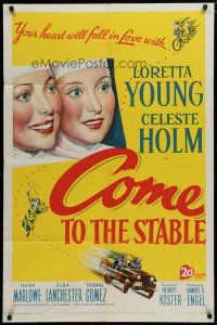 5h194 COME TO THE STABLE 1sh '49 close up art of nuns Loretta Young & Celeste Holm!