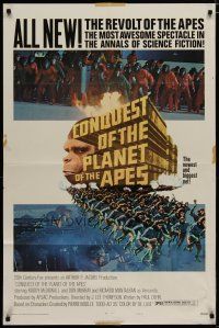 5h198 CONQUEST OF THE PLANET OF THE APES style B 1sh '72 Roddy McDowall, the revolt of the apes!