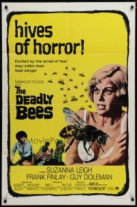 5h226 DEADLY BEES 1sh '67 hives of horror, fatal stings, image of sexy near-naked girl attacked!