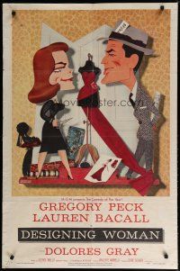 5h233 DESIGNING WOMAN style B 1sh '57 best art of Gregory Peck & Lauren Bacall by Jacques Kapralik!