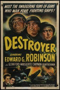 5h236 DESTROYER style A 1sh '43 Navy sailor Edward G. Robinson in WWII, art of crashing ships!