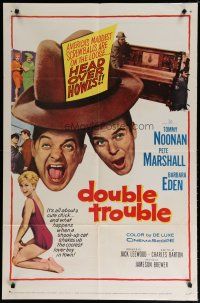 5h248 DOUBLE TROUBLE 1sh '60 Tommy Noonan, Pete Marshall, sexy Barbara Eden in swimsuit!