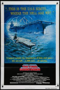 5h307 FINAL COUNTDOWN 1sh '80 cool sci-fi artwork of the U.S.S. Nimitz aircraft carrier!