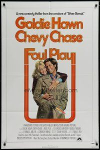 5h323 FOUL PLAY 1sh '78 wacky Lettick art of Goldie Hawn & Chevy Chase, screwball comedy!