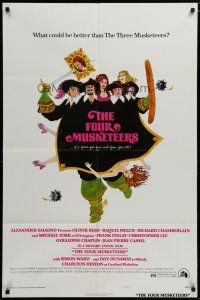 5h325 FOUR MUSKETEERS style B 1sh '75 Raquel Welch, Oliver Reed, great wacky Walter Velez art!
