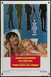 5h337 FROM NOON TILL THREE 1sh '76 art of Charles Bronson in bed with sexy Jill Ireland!