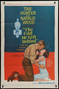 5h355 GIRL HE LEFT BEHIND 1sh '56 romantic image of Tab Hunter about to kiss Natalie Wood!