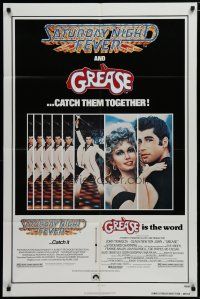 5h376 GREASE/SATURDAY NIGHT FEVER 1sh '79 John Travolta dancing & with Olivia Newton-John!