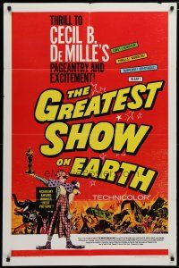 5h384 GREATEST SHOW ON EARTH 1sh R67 Cecil B. DeMille classic, Charlton Heston, James Stewart!