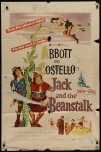 5h467 JACK & THE BEANSTALK 1sh '52 Abbott & Costello, their first picture in color!