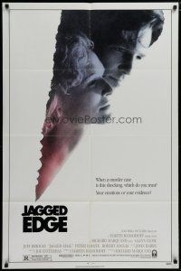 5h469 JAGGED EDGE 1sh '85 great close up image of Glenn Close & Jeff Bridges!