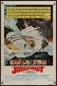 5h480 JUGGERNAUT 1sh '74 Richard Harris, art of ocean liner under attack by Bob McCall!