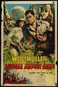 5h484 JUNGLE MOON MEN 1sh '55 Johnny Weissmuller as himself with Jean Byron & Kimba the chimp!