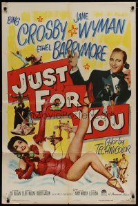 5h487 JUST FOR YOU 1sh '52 Bing Crosby & sexy Jane Wyman on telephone!