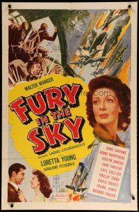5h498 LADIES COURAGEOUS 1sh R50 airplane factory worker Loretta Young, cool war artwork!