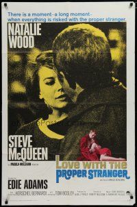 5h535 LOVE WITH THE PROPER STRANGER 1sh '64 romantic close up of Natalie Wood & Steve McQueen!