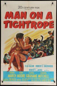 5h555 MAN ON A TIGHTROPE 1sh '53 directed by Elia Kazan, pretty circus performer Terry Moore!