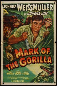 5h561 MARK OF THE GORILLA 1sh '50 artwork of Johnny Weissmuller as explorer Jungle Jim!