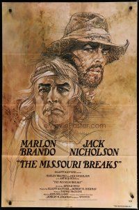 5h580 MISSOURI BREAKS advance 1sh '76 art of Marlon Brando & Jack Nicholson by Bob Peak!
