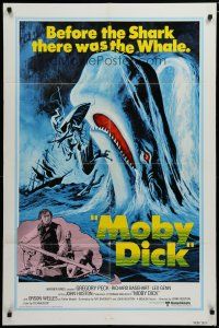 5h583 MOBY DICK 1sh R76 John Huston, great art of Gregory Peck & the giant whale!