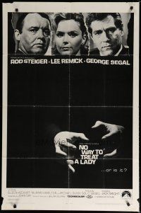 5h631 NO WAY TO TREAT A LADY 1sh '68 Rod Steiger, Lee Remick & Segal, hands about to strangle!