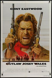 5h652 OUTLAW JOSEY WALES 1sh '76 Clint Eastwood is an army of one, cool double-fisted art!