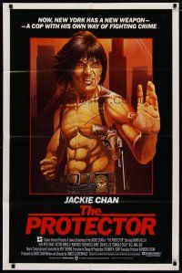 5h709 PROTECTOR int'l 1sh '85 Danny Aiello, Chris Achilleos art of Jackie Chan w/huge gun!