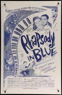 5h738 RHAPSODY IN BLUE 1sh R56 Robert Alda as George Gershwin, Al Jolson pictured!
