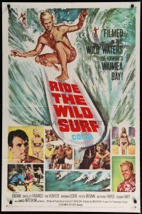5h742 RIDE THE WILD SURF 1sh '64 Fabian, ultimate poster for surfers to display on their wall!