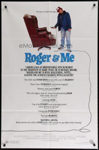 5h755 ROGER & ME 1sh '89 1st Michael Moore documentary, about General Motors CEO Roger Smith!