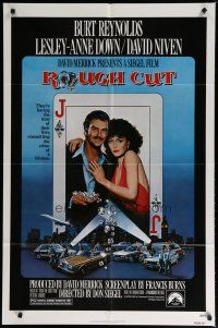 5h762 ROUGH CUT 1sh '80 Burt Reynolds, sexy Lesley-Anne Down, cool playing card artwork!