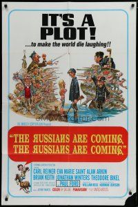 5h769 RUSSIANS ARE COMING 1sh '66 Carl Reiner, great Jack Davis art of Russians vs Americans!