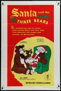 5h775 SANTA & THE THREE BEARS 1sh '70 Christmas cartoon, cool Santa w/bears art!