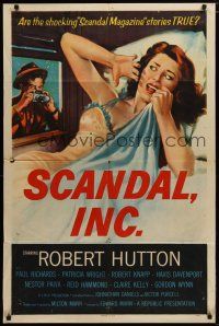 5h781 SCANDAL INC. 1sh '56 Robert Hutton, art of paparazzi photographing sexy woman in bed!