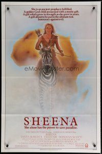 5h796 SHEENA 1sh '84 artwork of sexy Tanya Roberts with bow & arrows riding zebra in Africa!