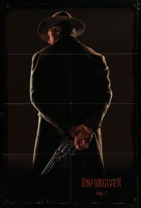 5h928 UNFORGIVEN dated teaser DS 1sh '92 classic image of gunslinger Clint Eastwood w/back turned!