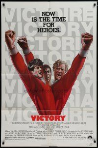 5h942 VICTORY 1sh '81 John Huston, art of soccer players Stallone, Caine & Pele by Jarvis!