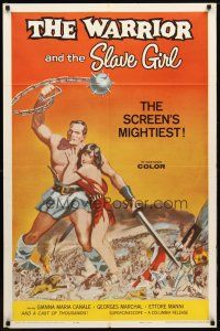5h951 WARRIOR & THE SLAVE GIRL 1sh '59 awesome artwork of gladiator & girl, mightiest Italian epic