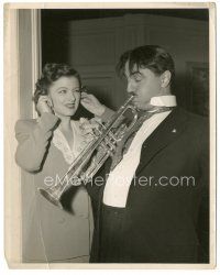 5k492 I LOVE YOU AGAIN 8.25x10.25 still '40 Myrna Loy can't take William Powell's trumpet playing!