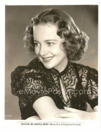 5k690 OLIVIA DE HAVILLAND 7.75x10 still '30s wonderful smiling portrait wearing cool lace top!