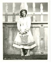 5k762 RITA HAYWORTH deluxe 8.25x10 still '40s wonderful smiling portrait in hooded dress with purse!